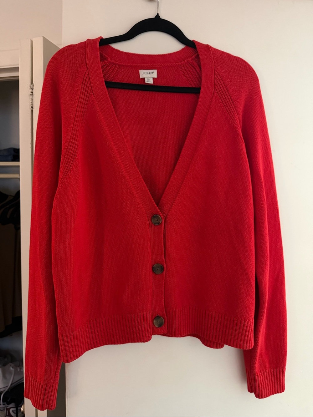 J. Crew Bright Red V-Neck Button Cardigan